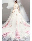 Stunning Fairy Pink Flowers Ball Gown Formal Dress With Long Train