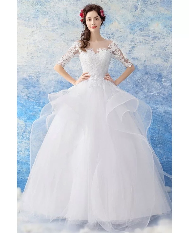 Gorgeous White Organza Ball Gown Wedding Dress Princess With Lace
