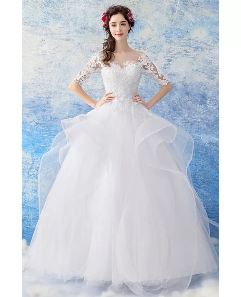 Gorgeous White Organza Ball Gown Wedding Dress Princess With Lace 