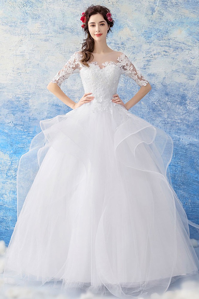 Gorgeous White Organza Ball Gown Wedding Dress Princess With Lace ...