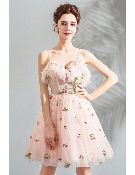 Super Cute Fairy Pink Short Tulle Prom Dress With Straps