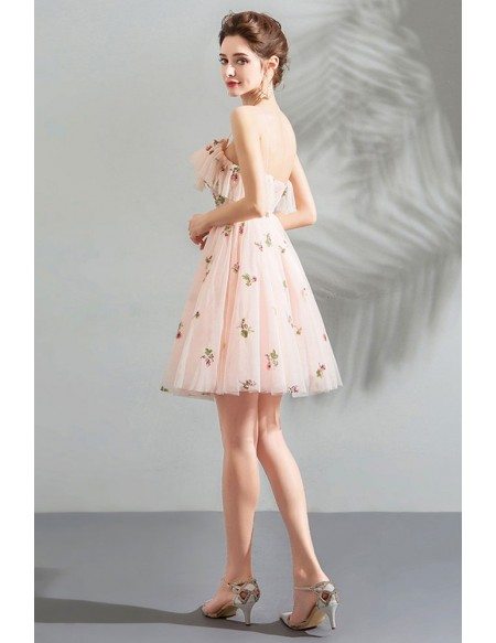 Super Cute Fairy Pink Short Tulle Prom Dress With Straps