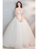 Fairy Pure White Floral Ball Gown Cheap Wedding Dress Princess