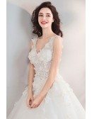 Fairy Pure White Floral Ball Gown Cheap Wedding Dress Princess