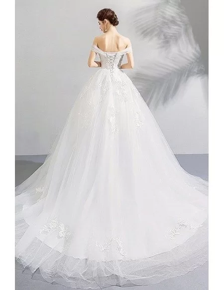 Gorgeous White Off Shoulder Ball Gown Wedding Dress Lace Up With Lace