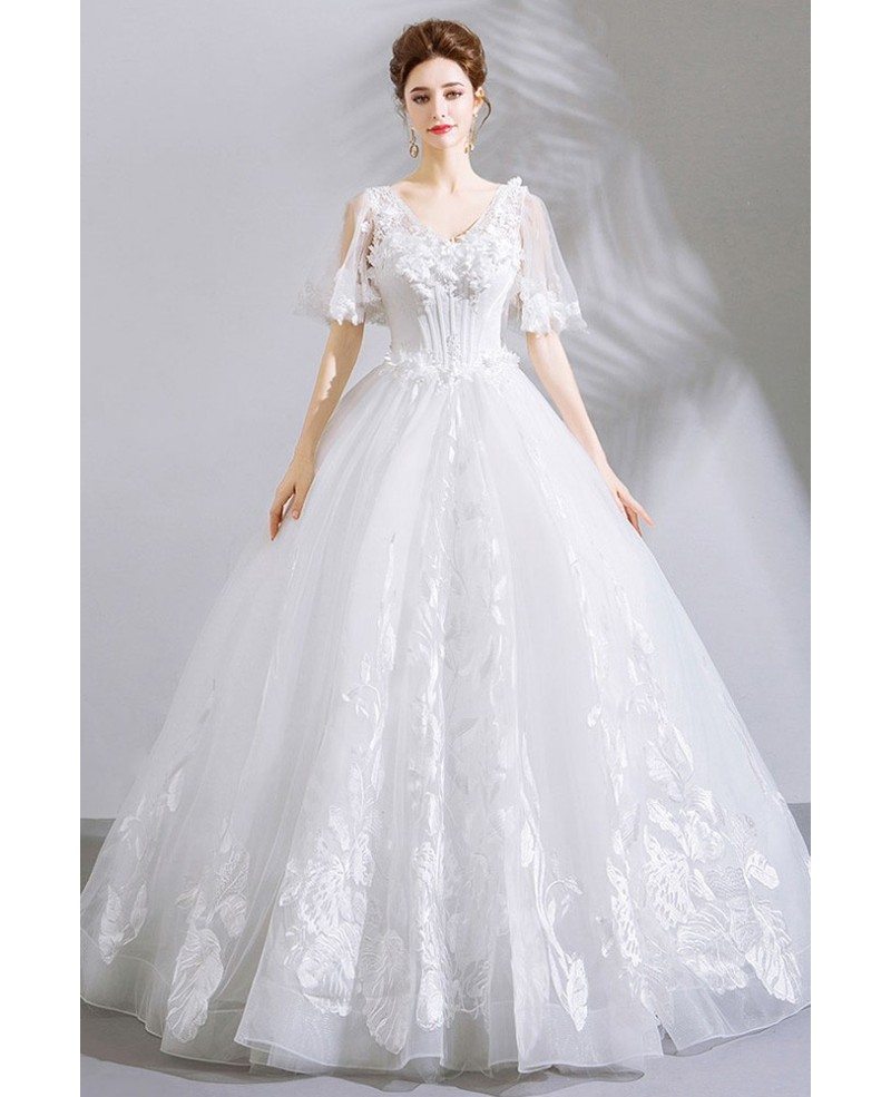 unique-lace-white-ball-gown-floral-wedding-dress-with-sleeves-wholesale-t69056-gemgrace