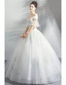 Fancy Embroidery Ball Gown Wedding Dress Princess With Off Shoulder