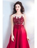 Classy Long Red Satin Evening Prom Dress With Appliques Sleeveless