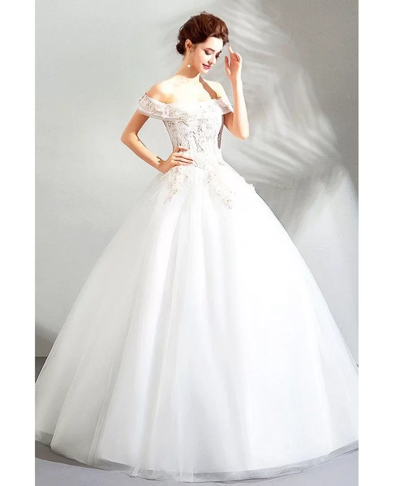 Gorgeous Off Shoulder White Lace Cheap Wedding Dress Ball Gown ...