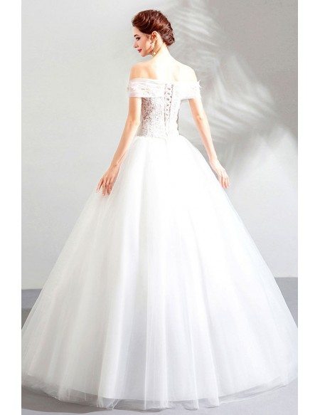 Gorgeous Off Shoulder White Lace Cheap Wedding Dress Ball Gown