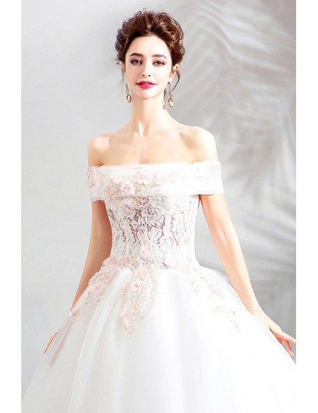 Gorgeous Off Shoulder White Lace Cheap Wedding Dress Ball Gown