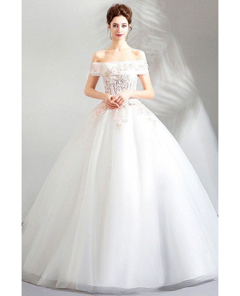Gorgeous Off Shoulder White Lace Cheap Wedding Dress Ball ...