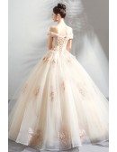 Stunning Nude Pink Ball Gown Wedding Dress Off Shoulder With Lace