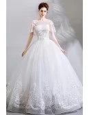 Special Lace Trim White Ball Gown Wedding Dress With Sheer Neckline