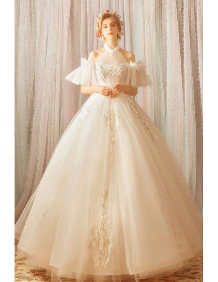 Stunning Fairy White Princess Ball Gown Wedding Dress Halter