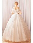 Fancy Unique Beaded Embroidery Ball Gown Wedding Dress With Sleeves