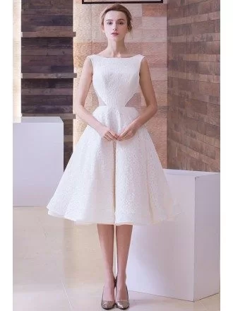 Vintage A-Line Scoop Neck Tea-Length Lace Wedding Dress