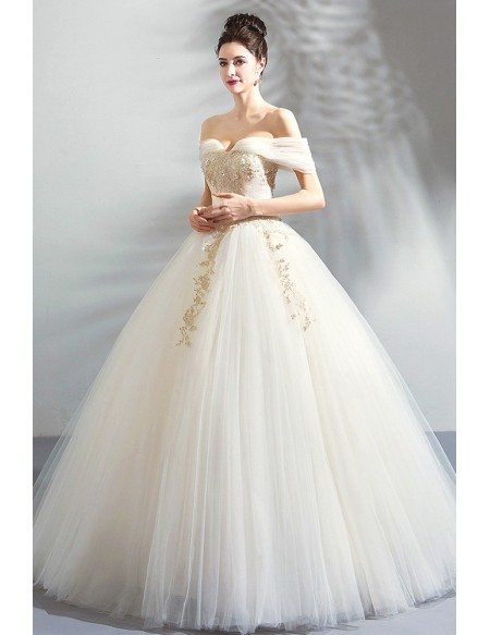 Luxury Embroidery Beige Ball Gown Wedding Dress Princess With Off ...