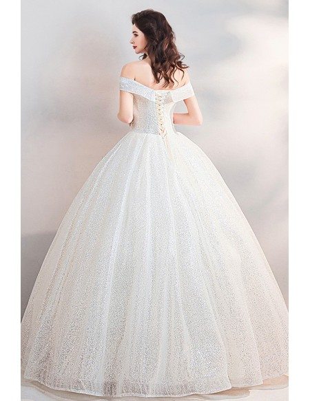 Dreamy Sparkly Sequin Princess Ball Gown Wedding Dress Off Shoulder