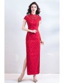 Special Chinese Cheongsam Style Lace Wedding Party Dress Tight Fitted