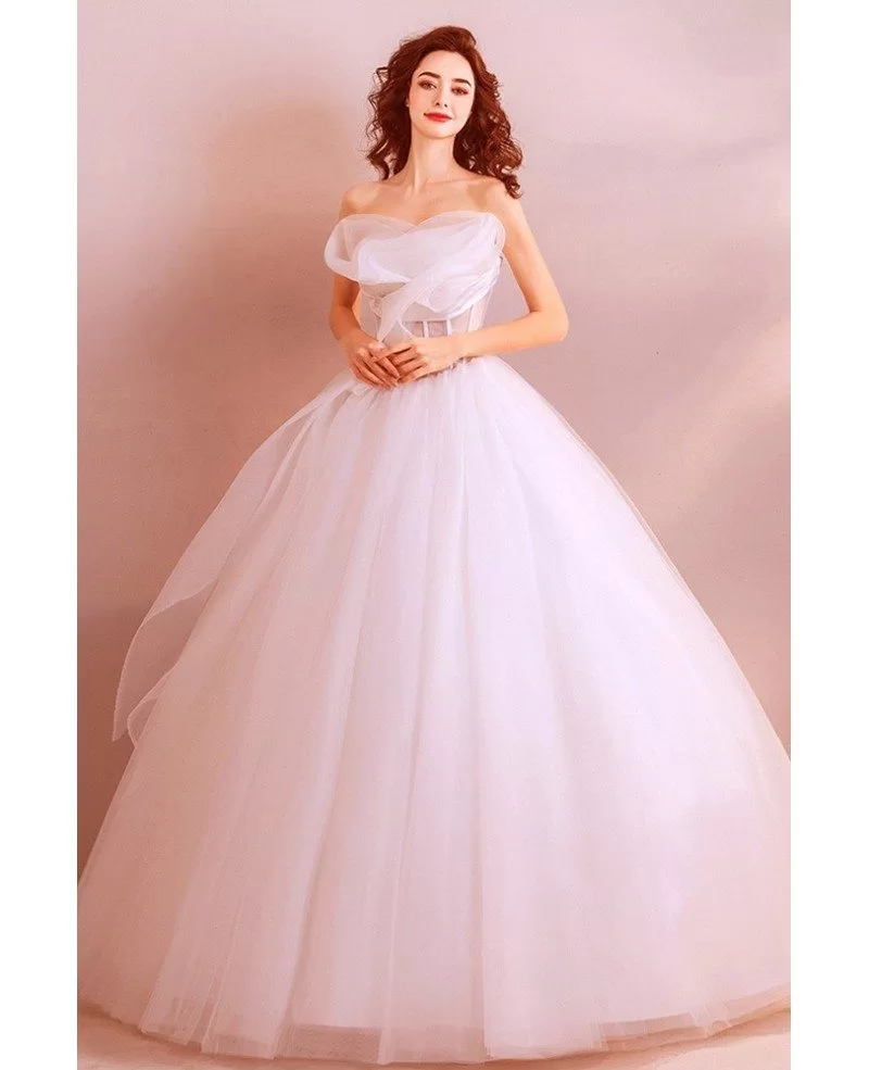 Classy White Formal Ball Gown Wedding Dress Princess With Ruffles