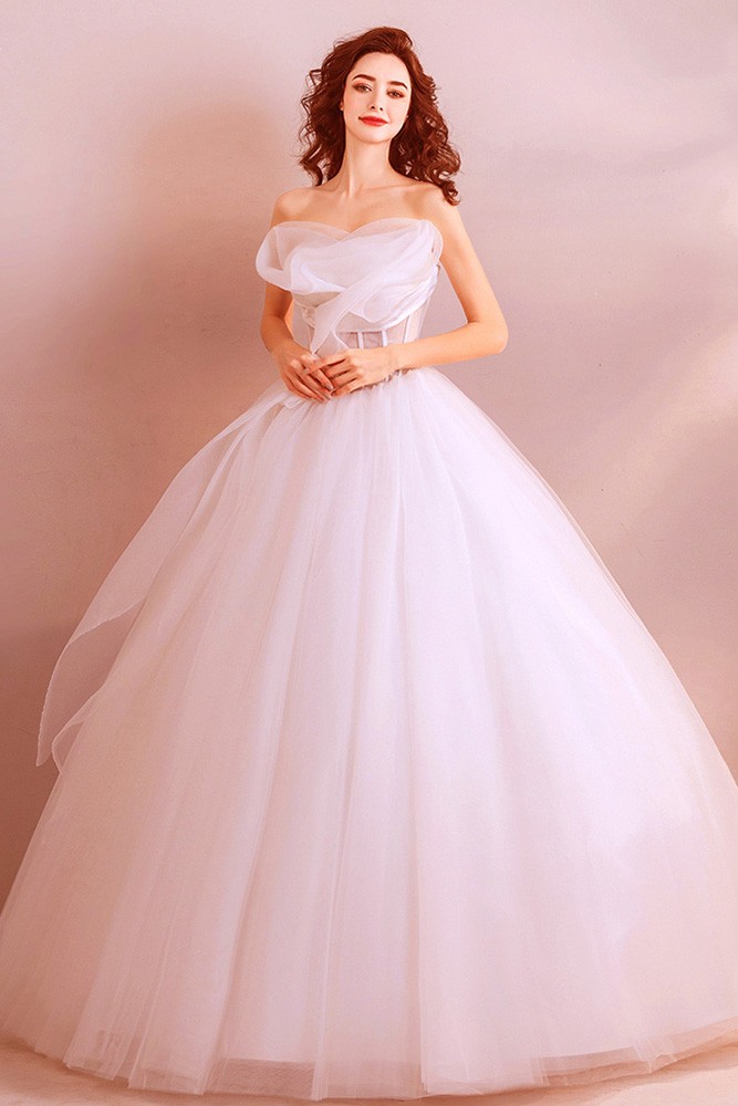 Classy White Formal Ball Gown Wedding Dress Princess With Ruffles