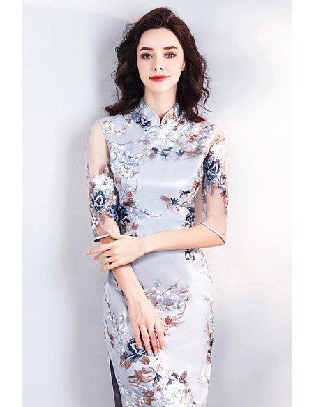 Chinese Retro Cheongsam Tight Qipao Dress With Slit Sleeves