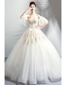 Luxury Gold Embroidery Court Wedding Dress Ball Gown Off Shoulder