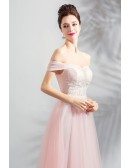 Gorgeous Pink Tulle Off Shoulder Tea Length Party Dress Off Shoulder