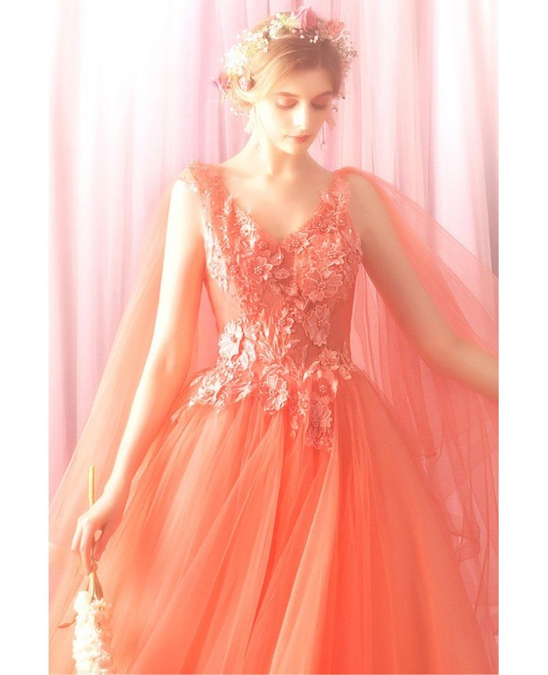 Ruffled Puffy Orange Layered Unusual Long Prom Dress - VQ