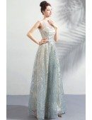 Charming Sparkly Grey A Line Long Prom Formal Dress Sleeveless
