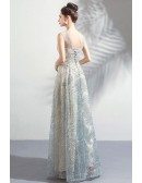 Charming Sparkly Grey A Line Long Prom Formal Dress Sleeveless