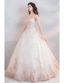 Dreamy Floral Embroidery Beige Ball Gown Wedding Dress Strapless