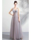 Fairy Dusty Pink A Line Long Tulle Prom Dress With Petals
