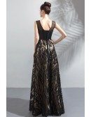Formal Long Black Unique Lace Prom Dress Sleeveless With Beading