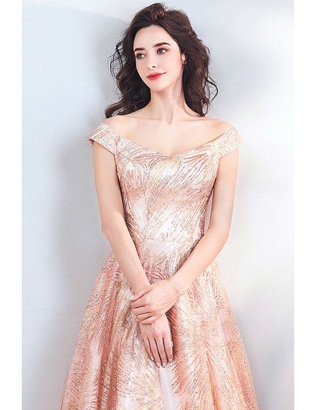 Sparkly Rose Pink Formal Long Prom Party Dress With Cap Sleeves