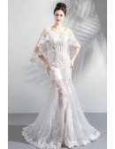 Sexy See Through White Lace Mermaid Wedding Dress With Butterfly Sleeves