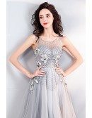 Special Dusty Grey A Line Tulle Prom Dress With Bling Bling