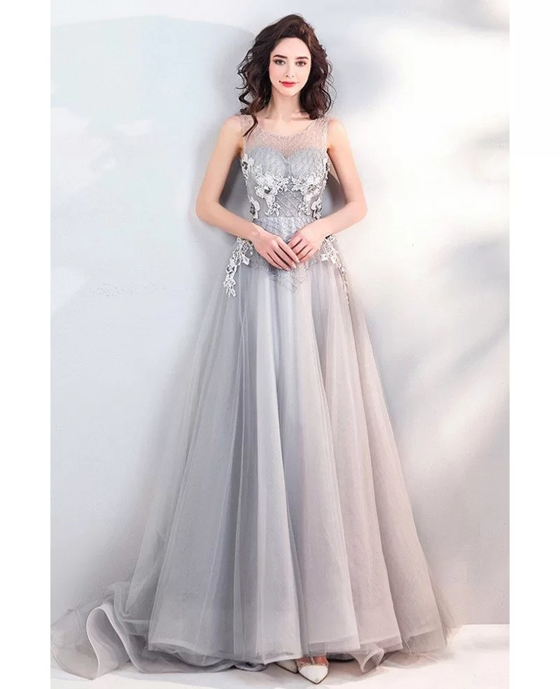 Special Dusty Grey A Line Tulle Prom Dress With Bling Bling Wholesale # ...