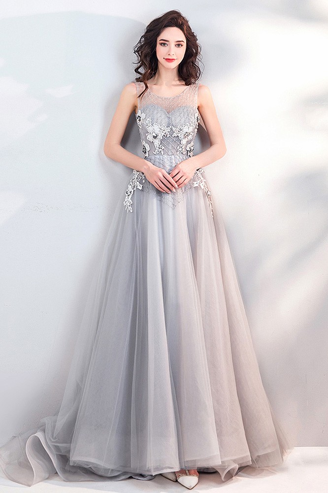 Special Dusty Grey A Line Tulle Prom Dress With Bling Bling Wholesale # ...