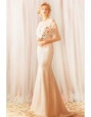 Simple Long White Mermaid Satin Wedding Reception Dress With Tassel Sleeves