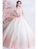 Dreamy Princess White And Pink Ball Gown Wedding Dress Off Shoulder
