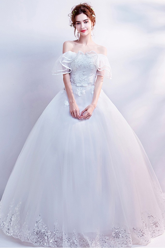 Gorgeous Off Shoulder White Ball Gown Wedding Dress With Sequins ...