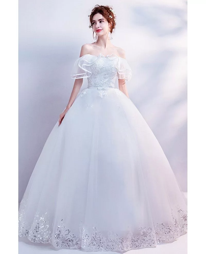 Gorgeous Off Shoulder White Ball Gown Wedding Dress With Sequins ...