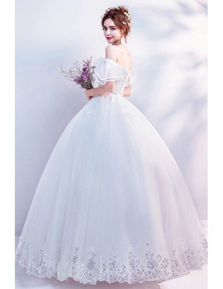 Gorgeous Off Shoulder White Ball Gown Wedding Dress With Sequins