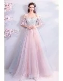 Fairy Dusty Blue And Pink Tulle Unique Prom Dress Long With Straps