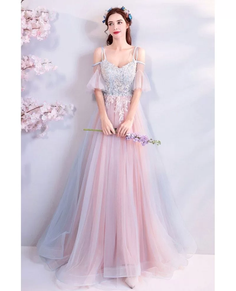 pink and blue prom dress