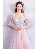 Fairy Dusty Blue And Pink Tulle Unique Prom Dress Long With Straps