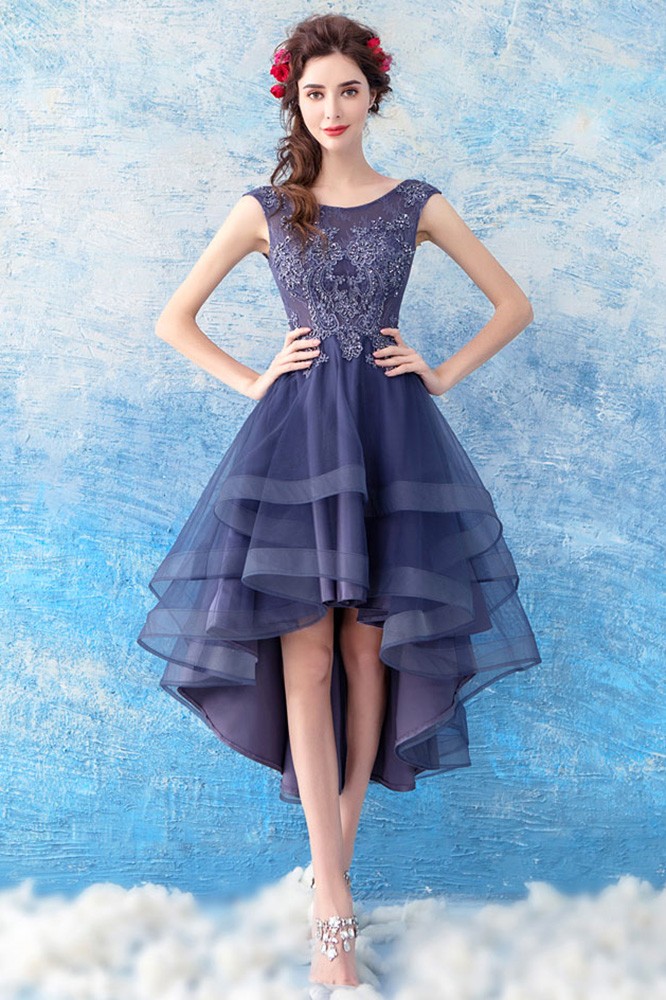 Blue Tulle Ruffled High Low Short Prom Dress With Beading Wholesale # ...