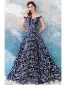 Dreamy Navy Blue Bling Formal Prom Dress Off Shouler With Sequins